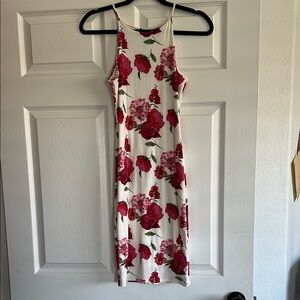 Floral Sleeveless Dress - Red and White